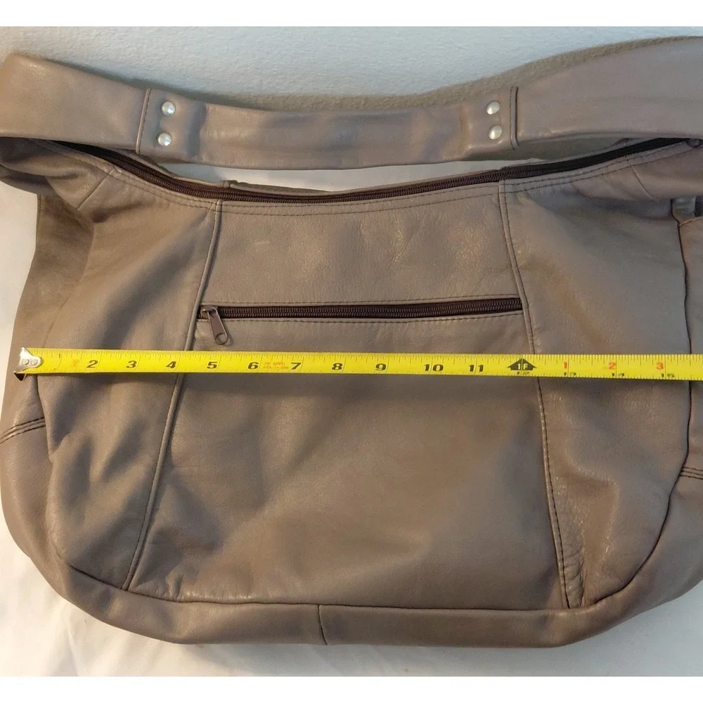Vintage Genuine Leather Hobo Bag Taupe Gray Slouch Shoulder Purse Made in Mexico